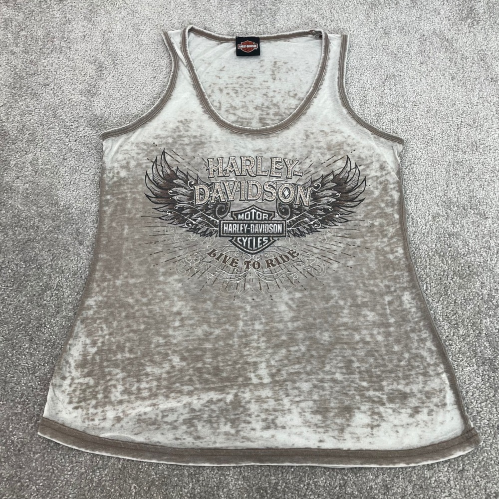 Harley Davidson Tank Top Womens Large Y2K Angel Wings Burnout Rhinestone Biker